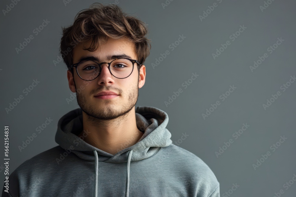 Obraz premium Young Man in Hoodie on Neutral Background
