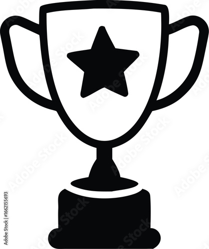 A simple, bold illustration of a trophy with a star, representing achievement and success.