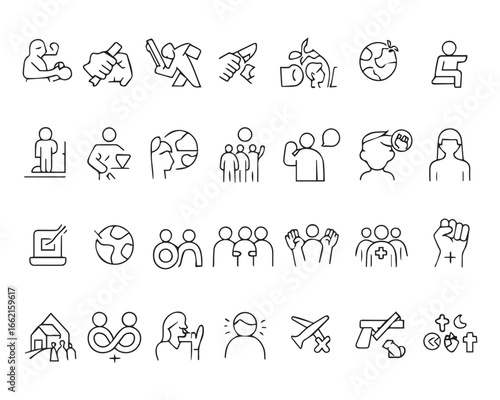 Set of outline icons related to hygiene. Linear icon collection