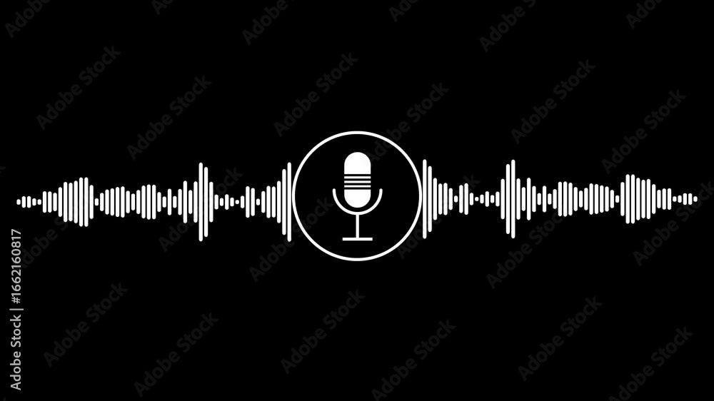 Podcast. Sound audio wave animation on transparent background with alpha channel,, arts entertainment ,dance electronic, equalizer music ,recording studio , waveform monitor, Audio spectrum.
