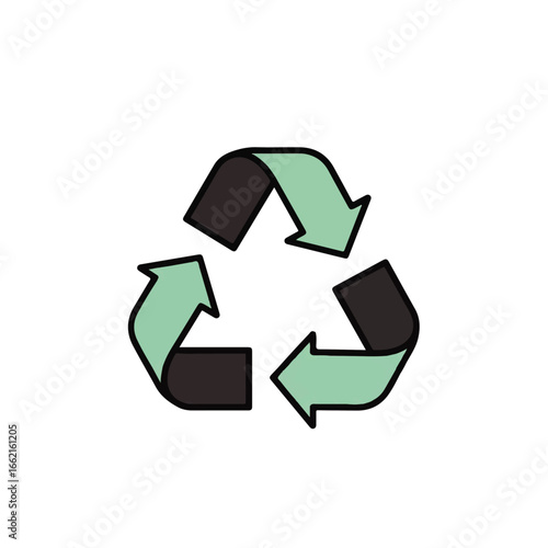 A twotone mint green and charcoal recycling symbol with a bold black outline.