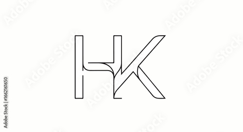 Creative HK letter monogram logo design featuring thin black lines sharp angles and elegant interconnected typography.