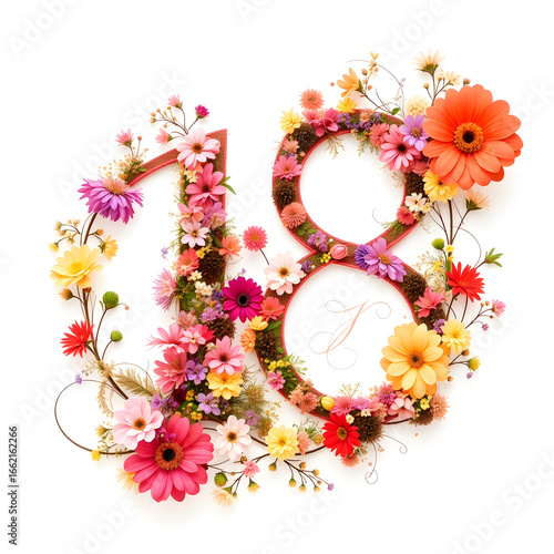 The number 18 is written in a flowery font