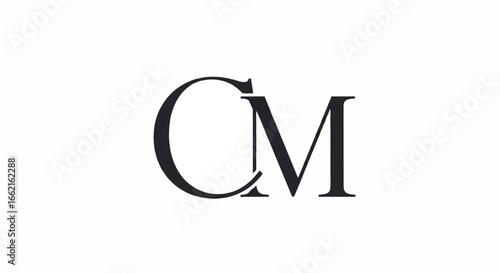 Elegant CM monogram logo with intertwined dark grey serif letters Classic and minimalist initial lettermark design.