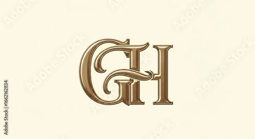 Elegant vintage GH monogram with intertwined letters and a 3D embossed metallic effect.