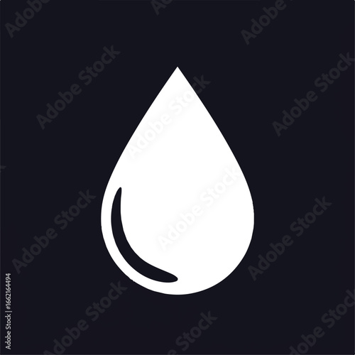 Minimalist white liquid droplet icon with a simple curved reflection detail.