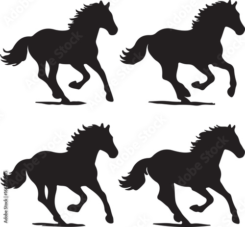 Hand drawn running horse  set vector silhouttee on white background
