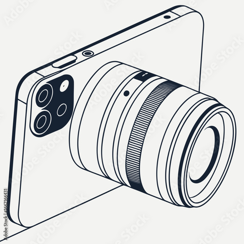 Modern smartphone with attached professional camera lens for enhanced photography and videography