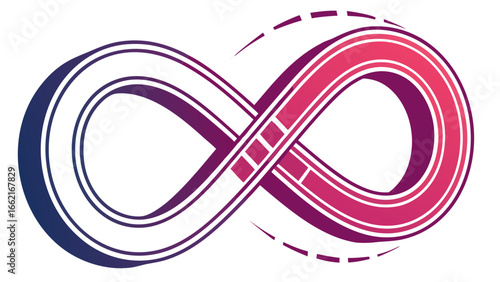 Infinity symbol with gradient from blue to red and a dashed circle behind it on a white background