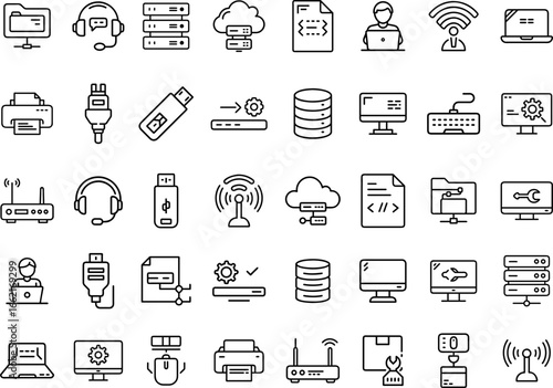 Technology and Network Icons Set – Computer, Cloud, Server, Internet, and Device Vector Pack.