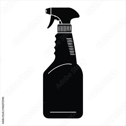 Simple silhouette of a black spray bottle with a trigger for cleaning and disinfection