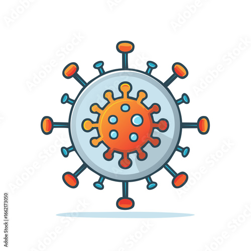 Cartoon Virus Illustration with Spikes, Viral Pathogen, Disease Carrier