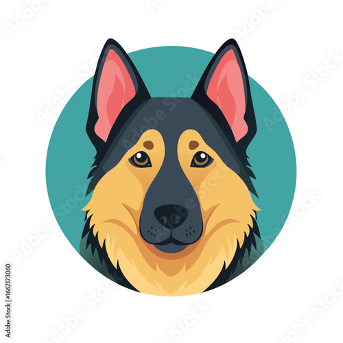 Animated German Shepherd Dog Portrait with Teal Circle Background