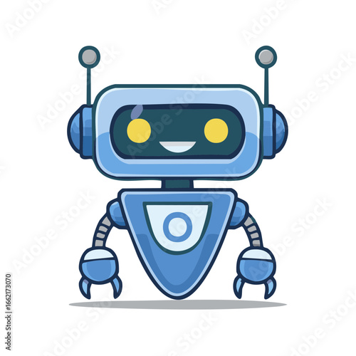Cartoon Robot Character Illustration Happy Friendly Digital Technology Mascot
