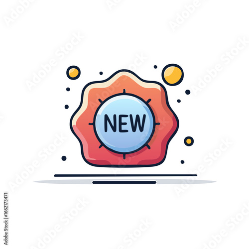 Contemporary New Badge Icon with Splatter Details and Geometric Design