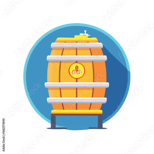 Vector Illustration of an Orange Wooden Barrel for Storing Beverages and Wine