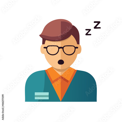 Cartoon Man Sleeping Person Yawning with ZZZ's Flat Illustration