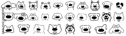Cartoon Dog Faces Collection with Various Breeds and Expressions – Poodle, Husky, Bulldog, Labrador, Terrier, Chow Chow, Spaniel, Pug, Akita, Shiba