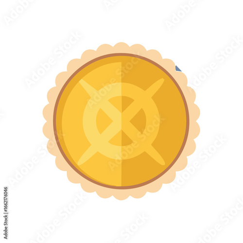 Circular medallion with intersecting lines and scalloped edge in gold shades for decoration