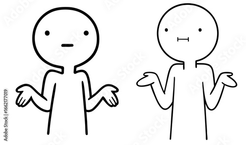 Sticker Characters Shrugging with Indifferent and Confused Expressions