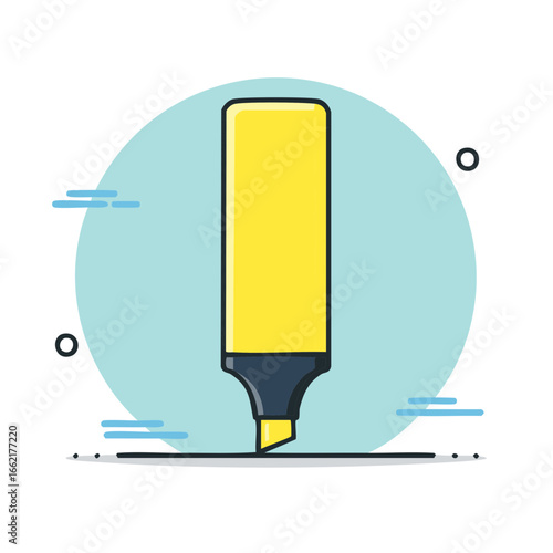 A yellow and dark blue highlighter writing or underlining a line with a blue circle background