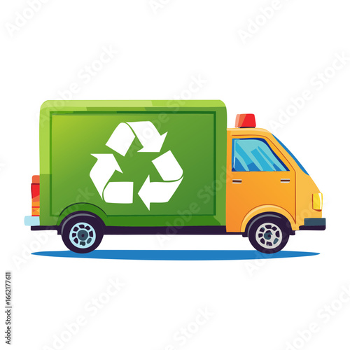 Stylized recycling truck delivering waste to be recycled in a cartoon style vehicle vector illustration