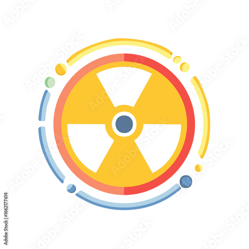 Radioactive Symbol Warning with Circular Elements Encircling Hazard Sign