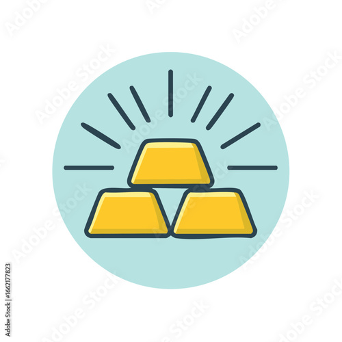 Stacked Gold Bars Symbolizing Wealth, Fortune, Treasure and Investing, icon illustration.