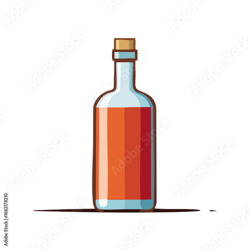 Vector Illustration of Alcohol Bottle with Cork Stopper and Orange Liquid