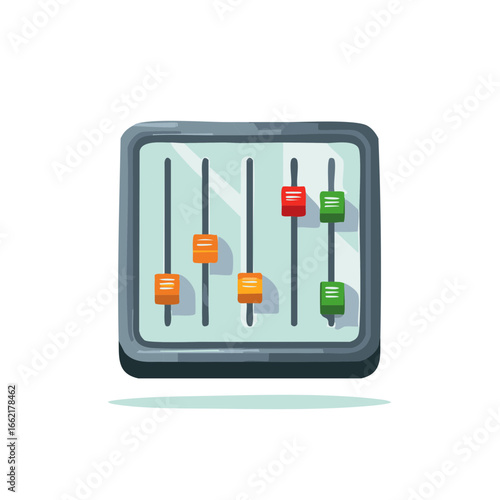Stylized audio mixer controller illustration with colorful sliders for sound editing