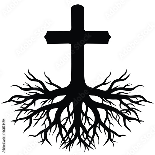 Black cross with roots religion faith