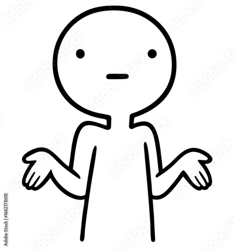 figure with blank neutral face and arms spread to the sides in questioning pose, confusion, indifference, uncertainty or casual I don’t know gesture for memes, chats and social media reactions