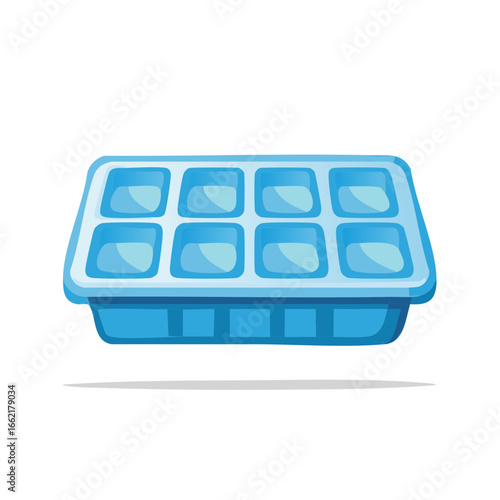 Empty Blue Ice Cube Tray with Eight Cubes Isolated on White Vector Illustration