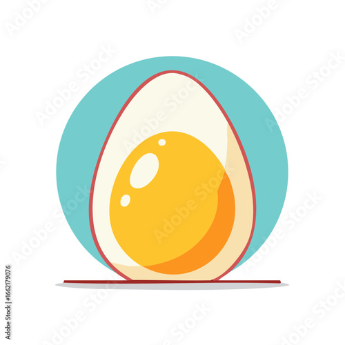 Cartoon Style Half Boiled Egg on Circle Background Breakfast Illustration