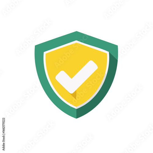 Protective Shield with Check Mark Flat Design Security Concept Illustration