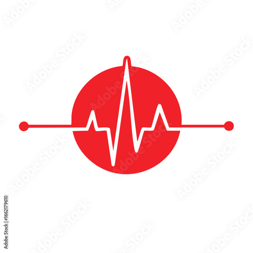 Heartbeat Pulse Vector Graphic in Red Circle Symbolizing Health Vitality, Medical Concept