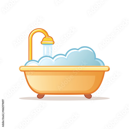 Whimsical Bathtub Filled with Bubbles under Flowing Water from Yellow Faucet for Relaxing Spa Day
