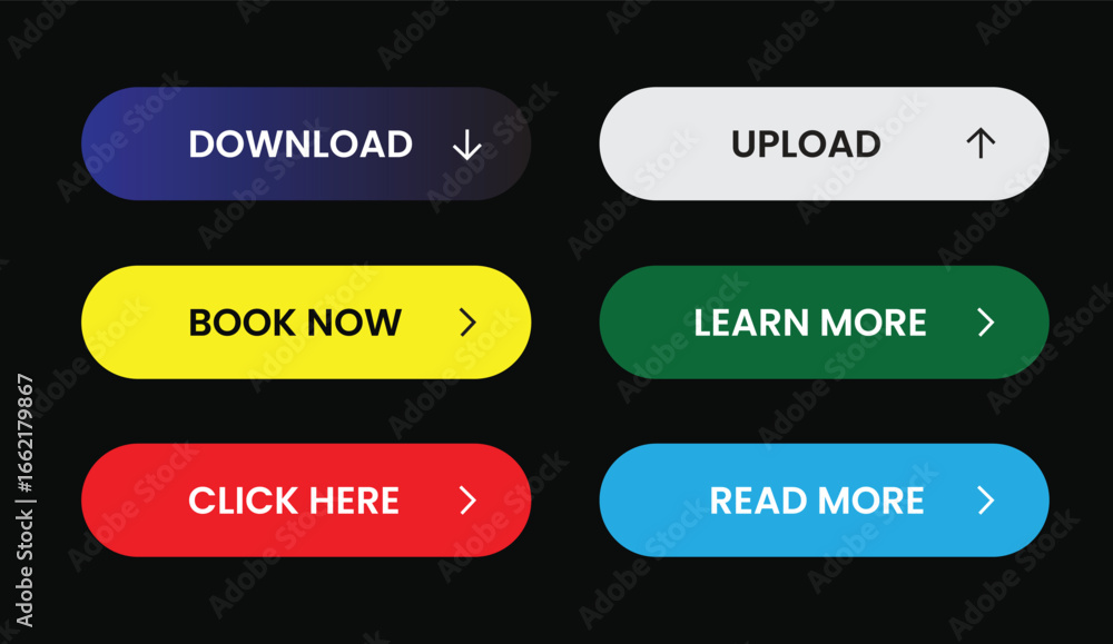 download upload book now learn more read more click here web icon label vector illustration design dark blue dark gray gradient light gray yellow luxury green red light blue shapes black background