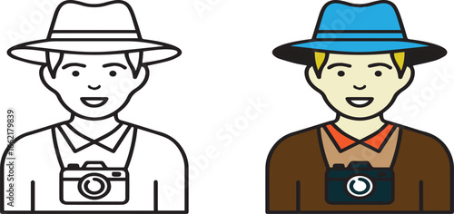 Cartoon Photographer with Hat and Camera – Character Vector Illustration