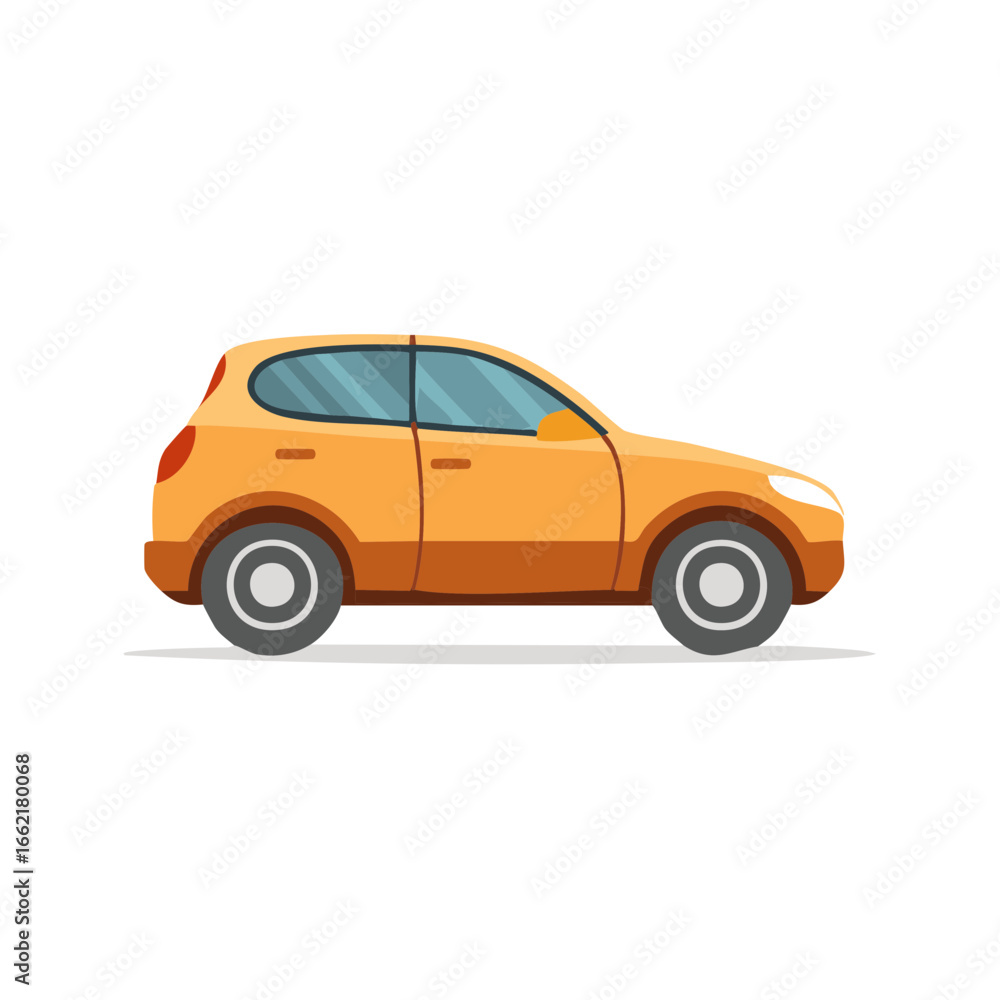 Illustration of an Orange Modern Hatchback Vehicle, Isolated on White, Transportation and Automotive Theme, Colorful Flat Style Illustration of an Orange Modern Hatchback Vehicle, Isolated on White, Transportation and Automotive Theme, Colorful Flat Style