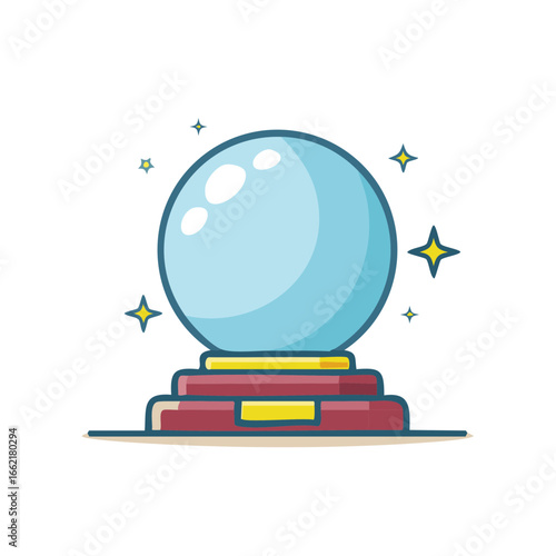 Cartoon Style: Magic Crystal Ball with Stars Icon for Fortune Telling, Future Predictions, and Esoteric Practices