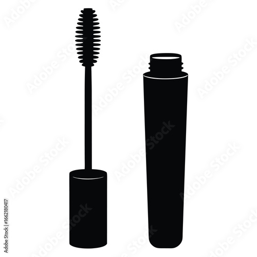 Black mascara wand and tube cosmetic makeup