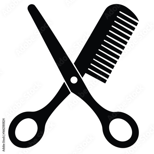 Black Scissors and Comb barber hairdressing