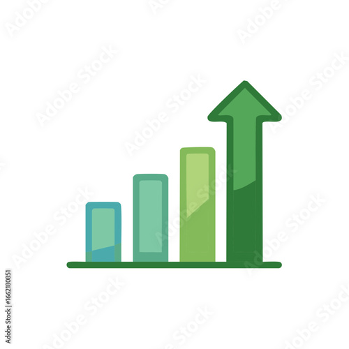 Rising Green Bar Graph with Upward Arrow Depicting Growth Chart Progress and Increasing Sales for Financial Data Analysis
