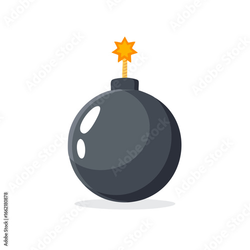 Cartoon Bomb Image with Fuse, Danger Concept Illustration and Explosion Vector