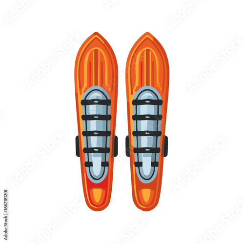 Pair of Orange Snow Skis with Grey Bindings for Winter Sports Equipment