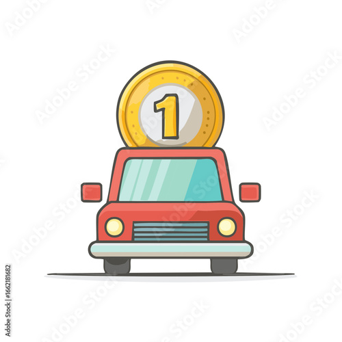 Red Car with Number One Coin Illustration - Car Finance Savings Goal