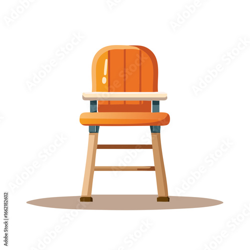 An orange highchair with a back and a small table for toddlers and babies
