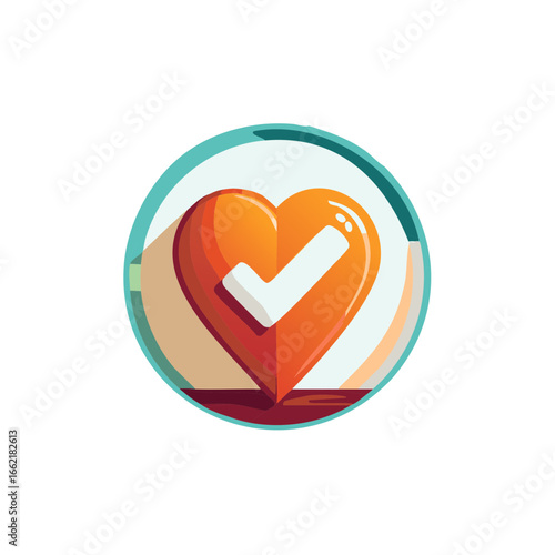 Heart with Checkmark in Circle, Acceptance and Validation Symbol