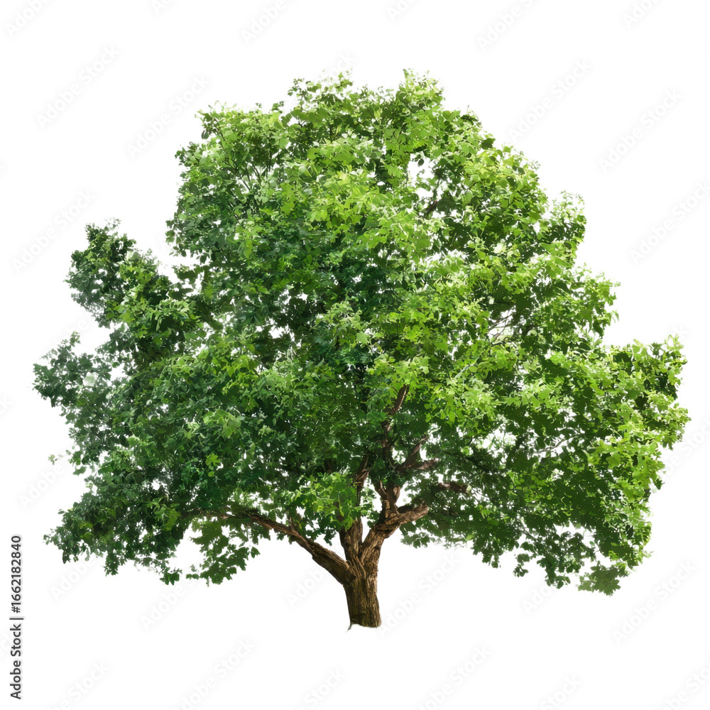Obraz premium Realistic green tree isolated on transparent background. Nature tree in PNG for landscape or garden design elements, Spring decoration, Cut out, side view